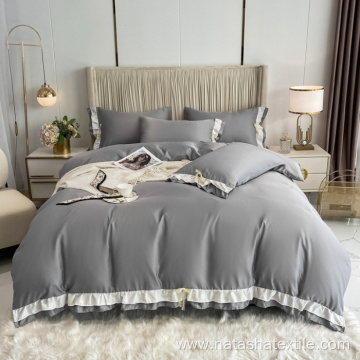 Double layer ruffled washed silk bedding set